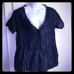 🌸 Black Blouse with Silver Stripes-M